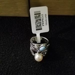 Sterling Silver Band Ring with Mother of Pearl